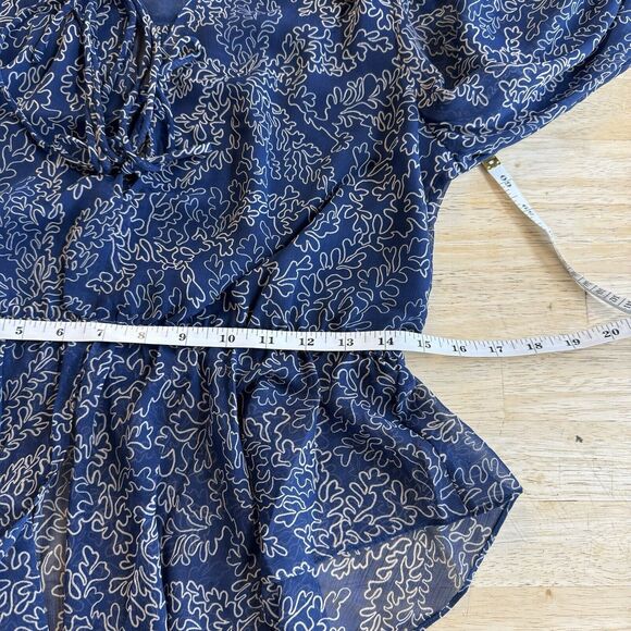 Ted Baker Mildred Blouse Balloon Sleeve Navy Beige Peasant Sheer Top Size 2 US 6 - Picture 12 of 14